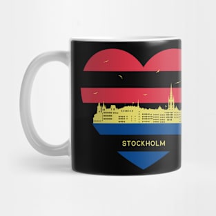 Sweden Skyline cityscape Heart Shape Birds Flying Stockholm Mug